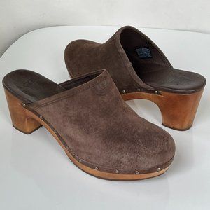 UGG Abbie Dark Espresso Brown Studded Leather Suede Clogs Mules